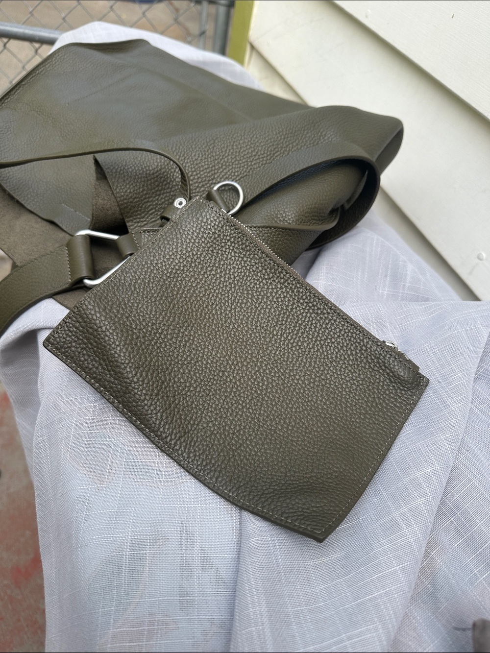 All Saints Textured Olive Green Pebbled Leather Shoulder Bag - Picture 9 of 10
